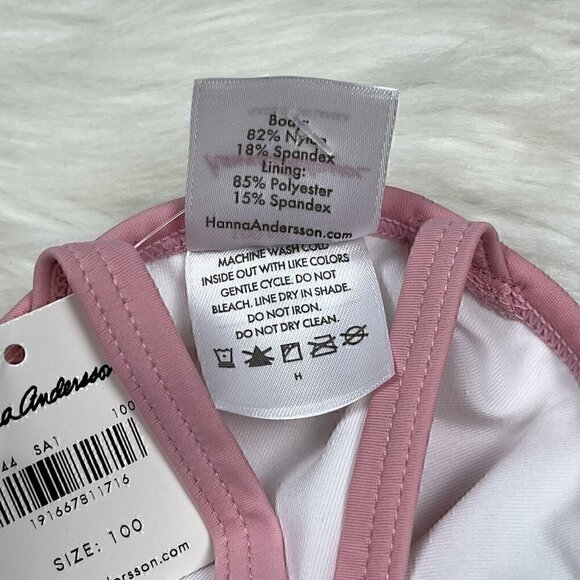 NEW HANNA ANDERSSON 100 Girl's Size 4 Striped Swim Top Pink White - Picture 5 of 6